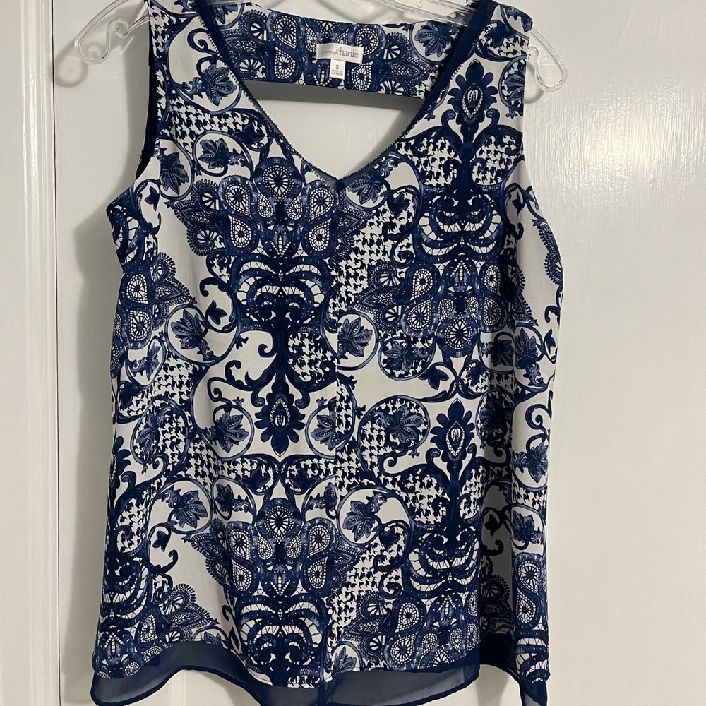 Charming Charlie Blue and White Blouse